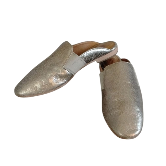 Frye Metallic Gold Leather Mule Flats Size 7.6 - Picture 1 of 10